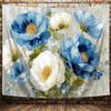 Blue White Floral Tapestry,Natural Aesthetics Elegant Tapestrie,Modern Flower Painting Wall Hanging,Watercolor Aesthetic Art