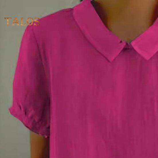 Damen Freizeithemd mit umgeschlagenem Kragen, kurzärmelig, einfarbig, lockere Passform, Sommer-T-Shirt für den Alltag