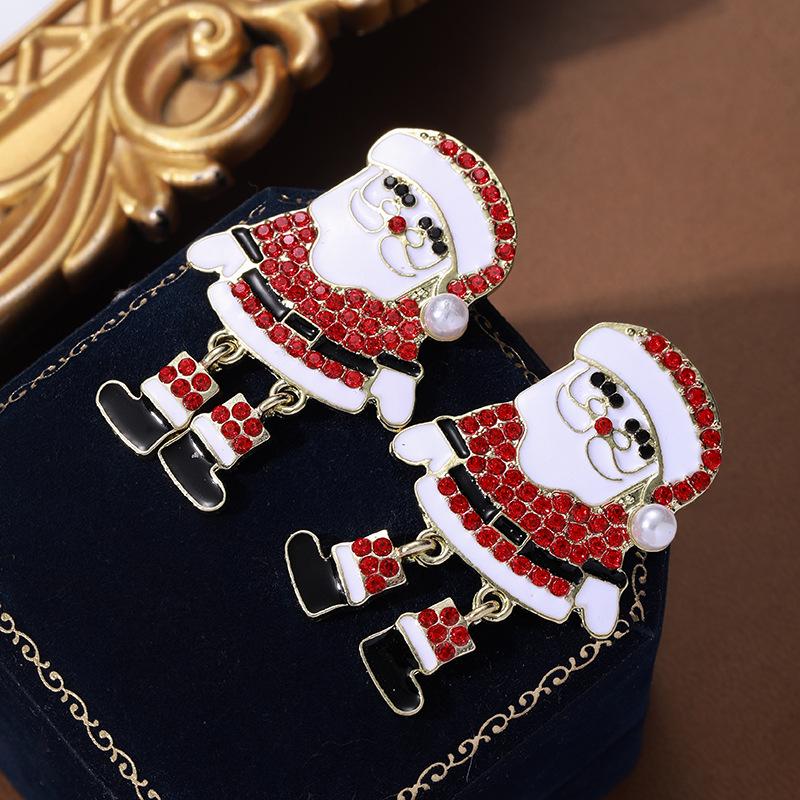 Cartoon Rhinestone Christmas Pendant Earrings - Alloy Material