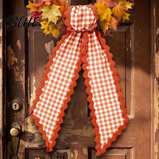 Festival Ribbon Sash Fall Scalloped Wreath for Front Door 55 Inch Plaid Gingham Autumn Thanksgiving Harvest Yard Porch Doorway Indoor Outdoor