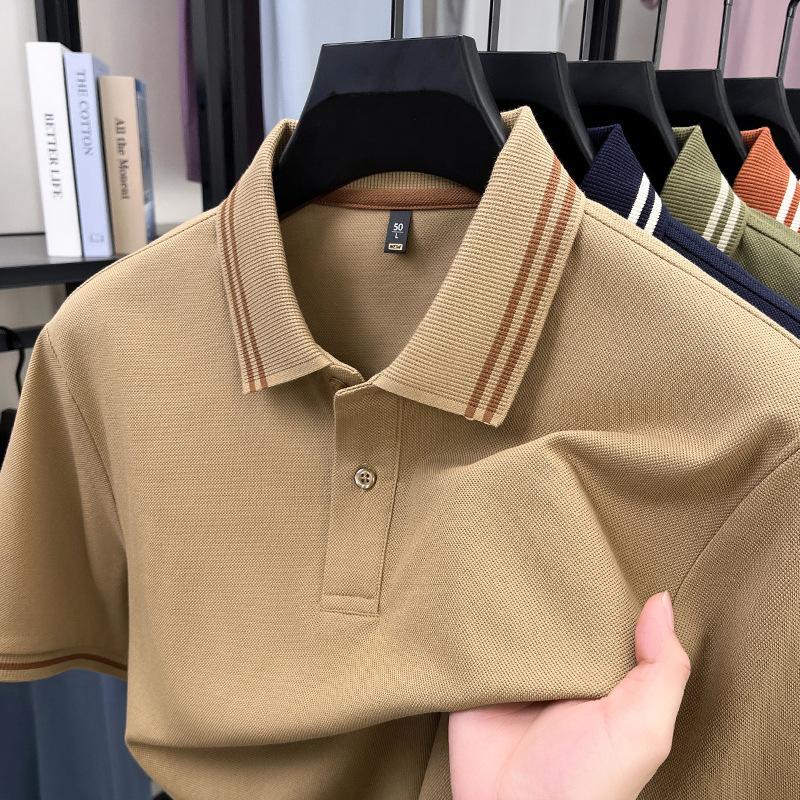 Men's Short Sleeve T-Shirt Business Casual Breathable Lapel Collarpolo Loose Fit Versatile Top