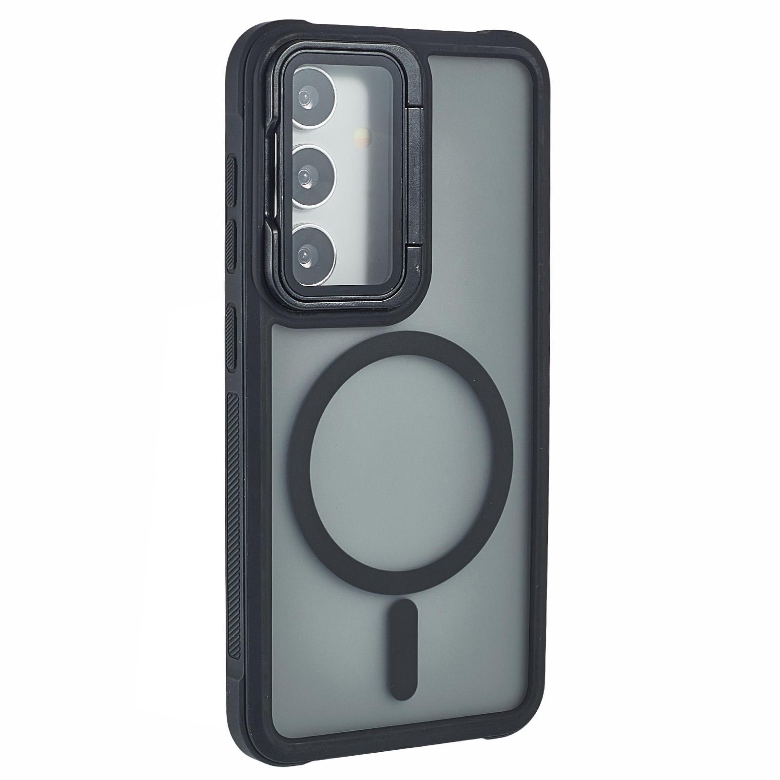 

For Samsung Galaxy S25+/S24+ Case Compatible with MagSafe Lens Cover Kickstand Matte Back Cover Black