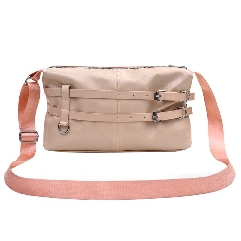 Large Capacity PU Crossbody Bag Belt Buckle Korean Style Messenger Bags  Travel розовый