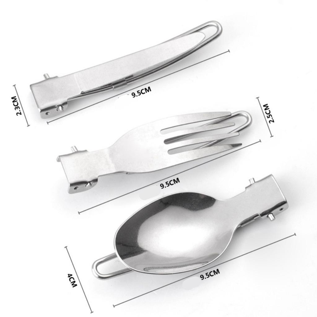 3 Teile in 1 Set Edelstahl Messer Gabel Löffel Set Faltbares Camping Tragbares Besteckset für den Außenbereich Camping Zubehör