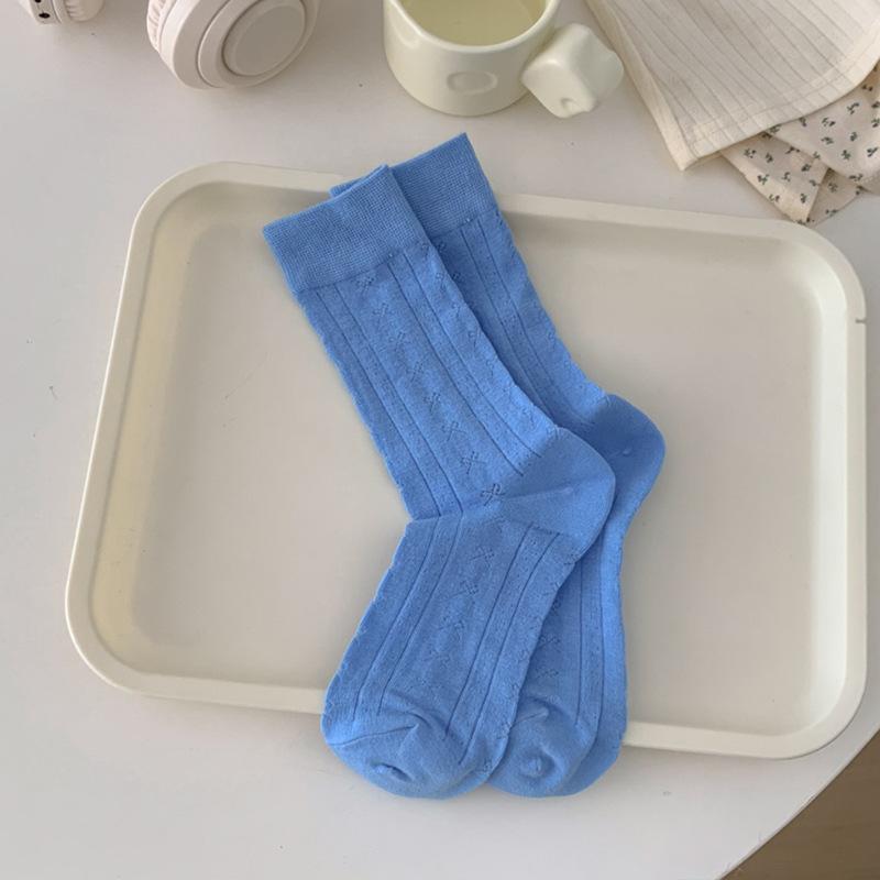 

Женские носки с милым бантом в стиле Лолиты, милые девушки, кавайные, средние носки, ажурные сетчатые, дышащие, однотонные, длинные носки