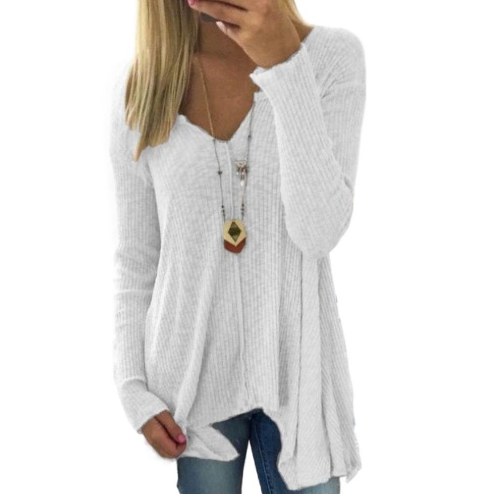 HNXC Dammode Casual Vår Höst Enfärgat Tryck Långärmad V-ringad Blusar & Skjortor