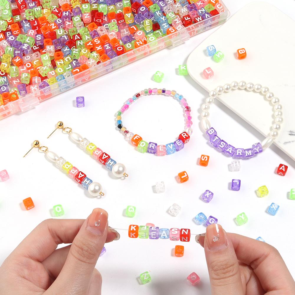 100pcs Square Acrylic Letter Beads Mixed Alphabet Loose Spacer Beads For Jewelry Making DIY Charms Necklace Bracelet Accessories