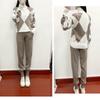 Fashion Set Women's Spring and Autumn Casual Knitted Checked Sweater Two-piece Set