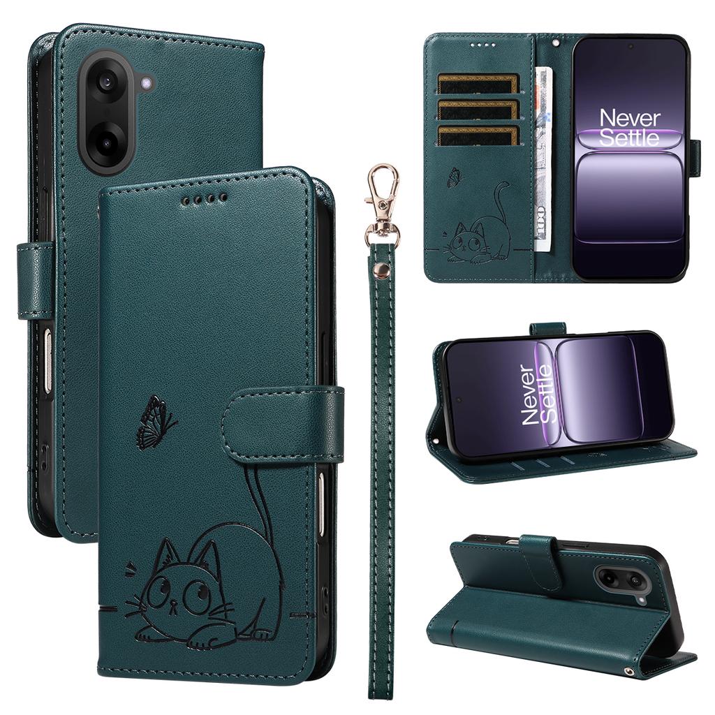 Чехол для OnePlus Nord CE5 5G/OnePlus Ace 5 Racing 5G с принтом кошки, кожаная обложка для телефона с ремешком на запястье
