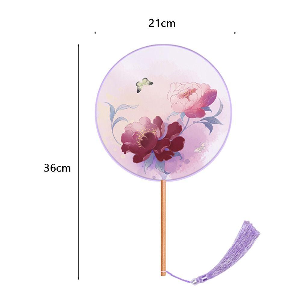 Half Transparent Round Hand Fan Long Handle Silk Fan Hanfu Embroidered Fan  Dance Performance