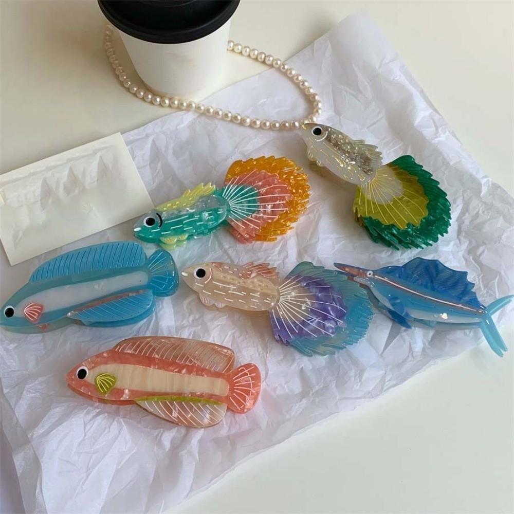 Korean Style Guppy Hair Claw Fish Acetic Acid Hair Claw Silver Arowana Shark Clip  Headwear