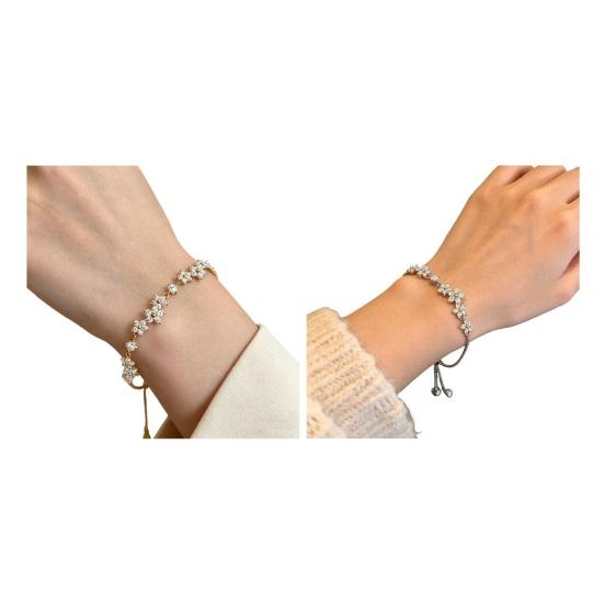 Cubic Zirconia Flower Bracelet, Adjustable Pull-Out Design Bracelet, Slim Lightweight Fit Wristband Jewelry Gift