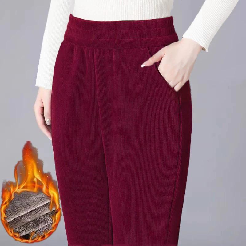 

Бархат из овечьей шерсти плюс вельвет Вельветовые брюки для отдыха Повседневные Осенне-зимние Толстые Теплые Свободные Брюки гаремы для женщин S