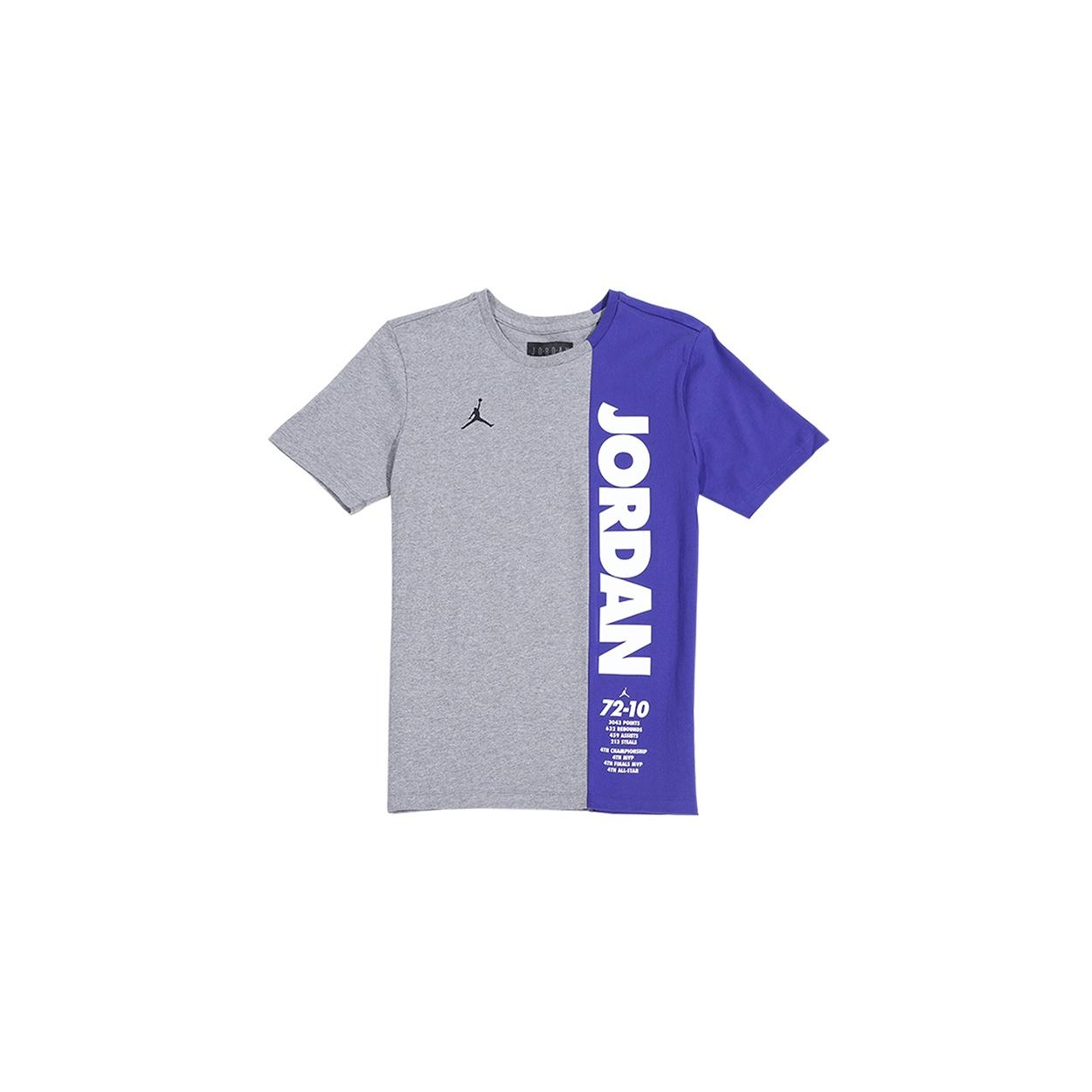 Air Jordan Alphabet Logo Colorblock Round Neck Short Sleeve Gray Grey Blue Men s BQ0239-091 XXXL