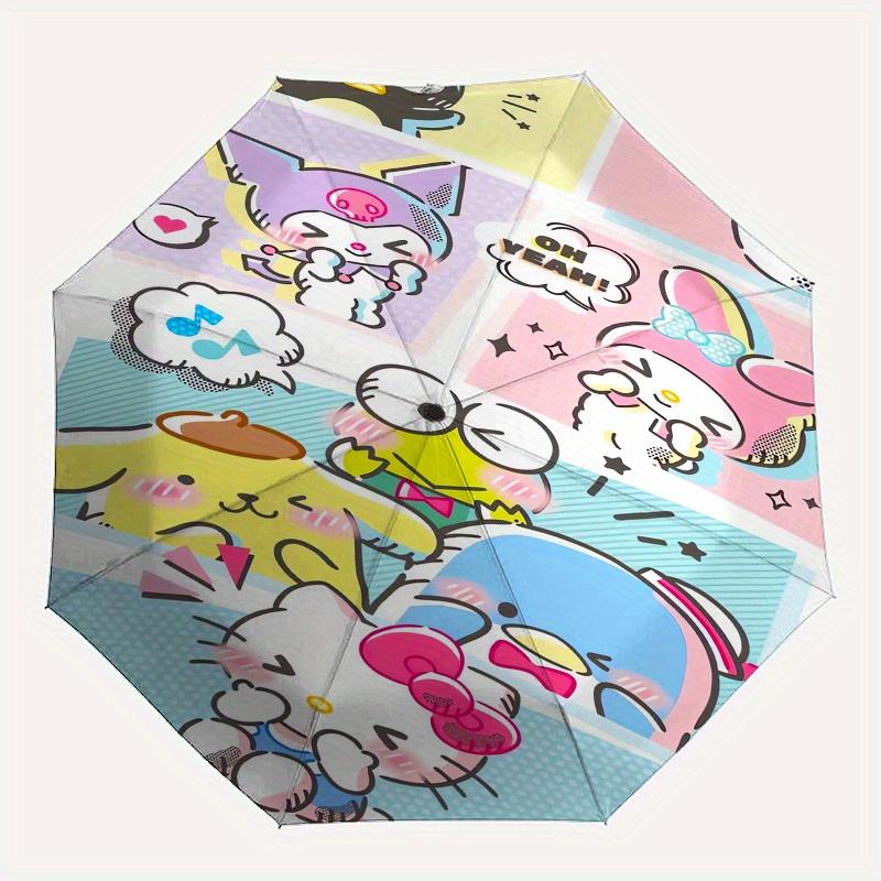 Sanrio Characters Automatic Folding Umbrella Simple 8 Rib Design, Bright Cartoon Pattern, Durable Iron Frame, Suitable For Travel, Outdoor,