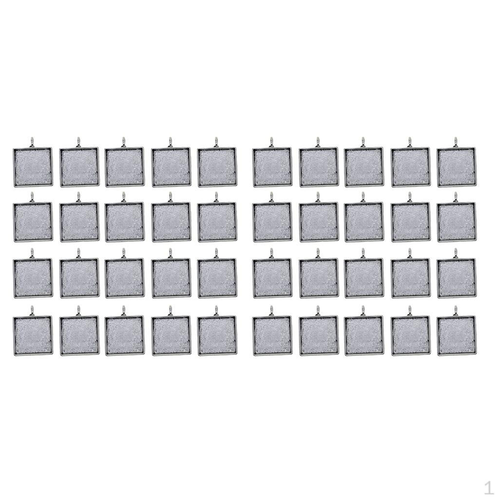 

40 шт. Квадратные подвески-основы с безелем для кабошонов