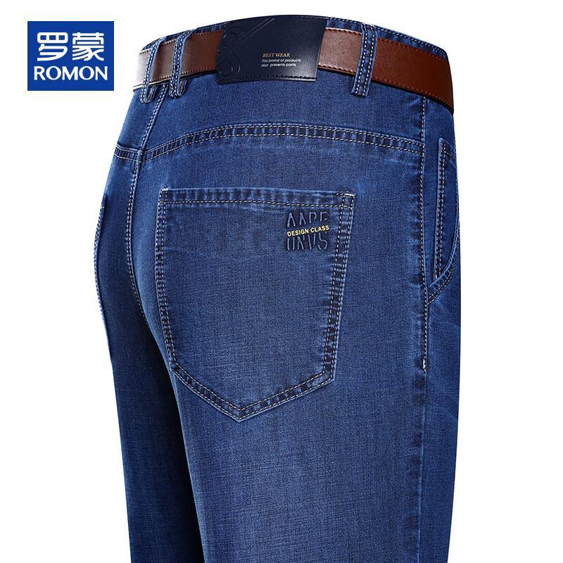 

ROMON Men s Straight Fit Elastic Cotton Blend Jeans 34