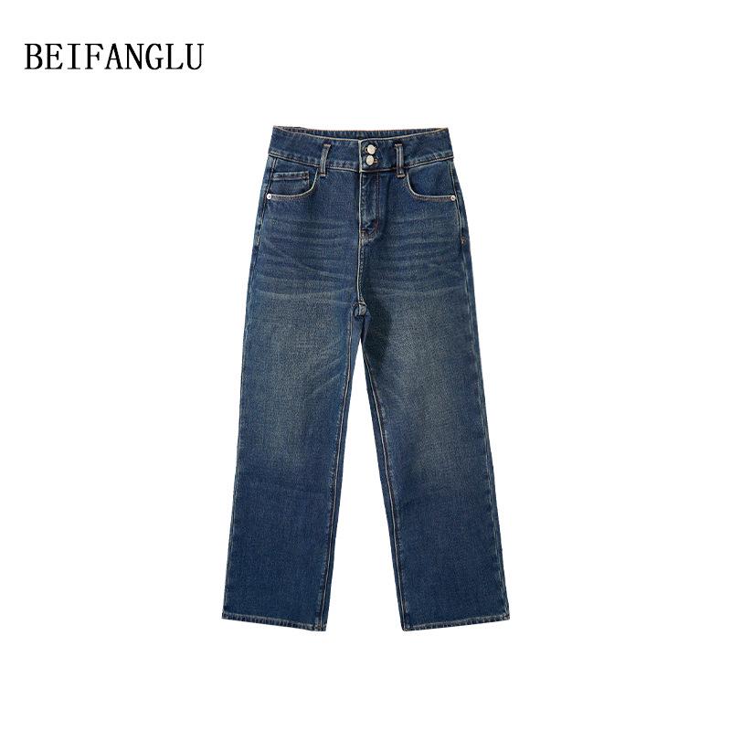 Women's Northern Deer Slimming Denim-Style Straight Leg Pants - Autumn/Winter