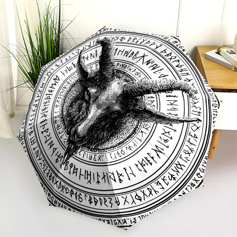 0106 Runic Sheep Head  pattern, automatic folding umbrella, portable and foldable design, 8 ribs, a Christmas or birthday gift.