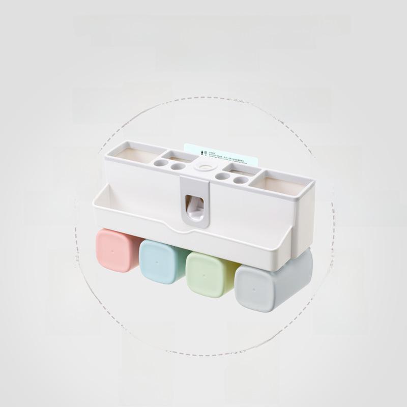Punch-Free Wall-Mounted Toothbrush Rack with Automatic Toothpaste Dispenser and Mouthwash Cup