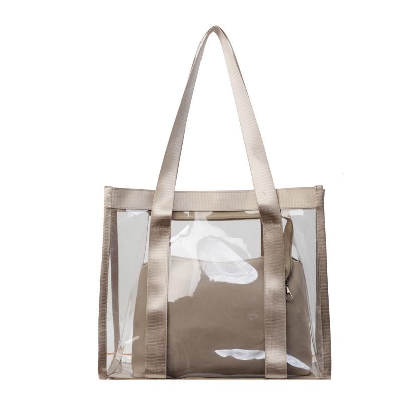 Transparente PVC-Tragetasche mit Reißverschluss-Einsatztasche für Damen, Lässige einfarbige Handtasche für Strandurlaub und Arbeit