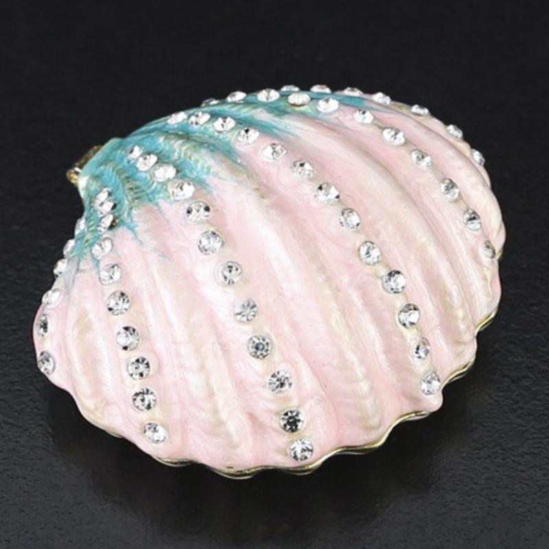 Mini Jewelry Storage Box Inlaid Gem Organizer Shell Shape Portable Alloy Storage Earrings Ring Dresser Home Desktop Decorative