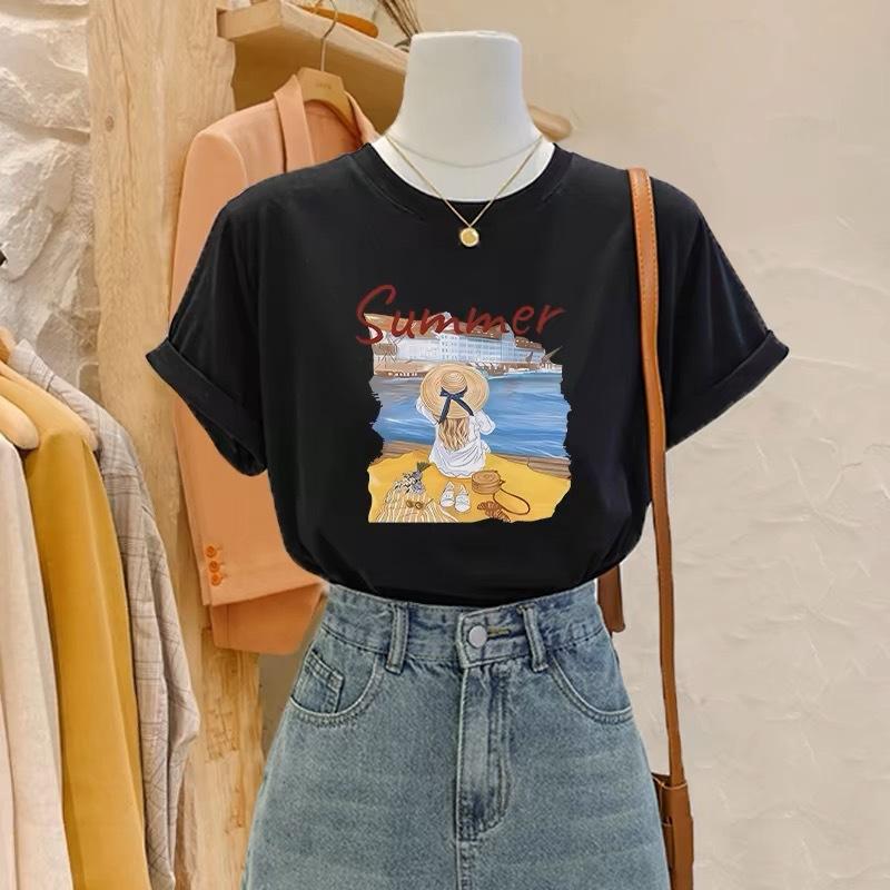 Fashion cotton short-sleeved t-shirt women's 2025 summer new versatile and thin top niche design sense
