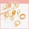 Geometrische Zinklegering Ringenset Met Bloemenpatroon Voor Stijlvolle Vrouwen