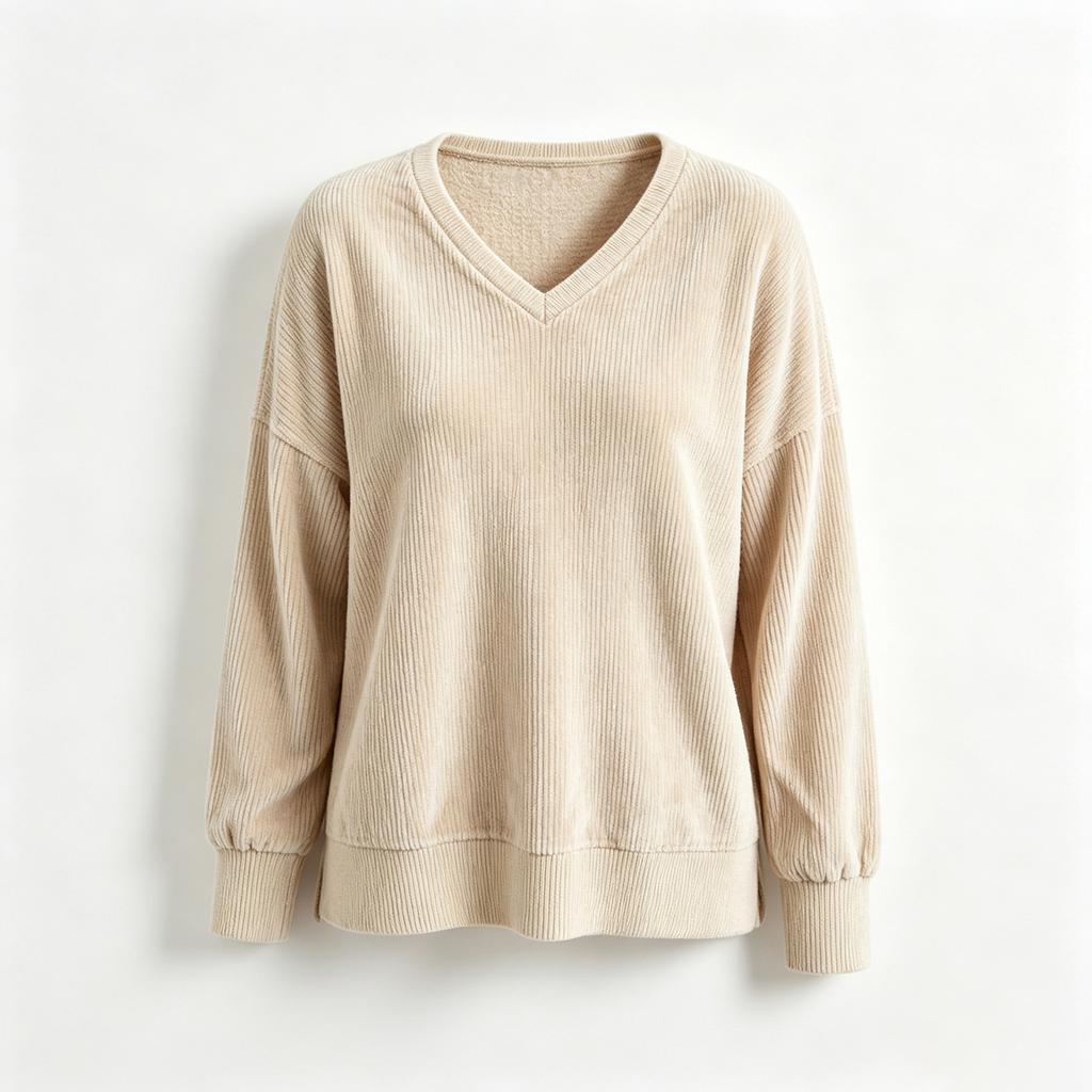 Women's Casual Corduroy Long Sleeve Top - Loose Fit, Comfortable Winter Shirt for Everyday Wear