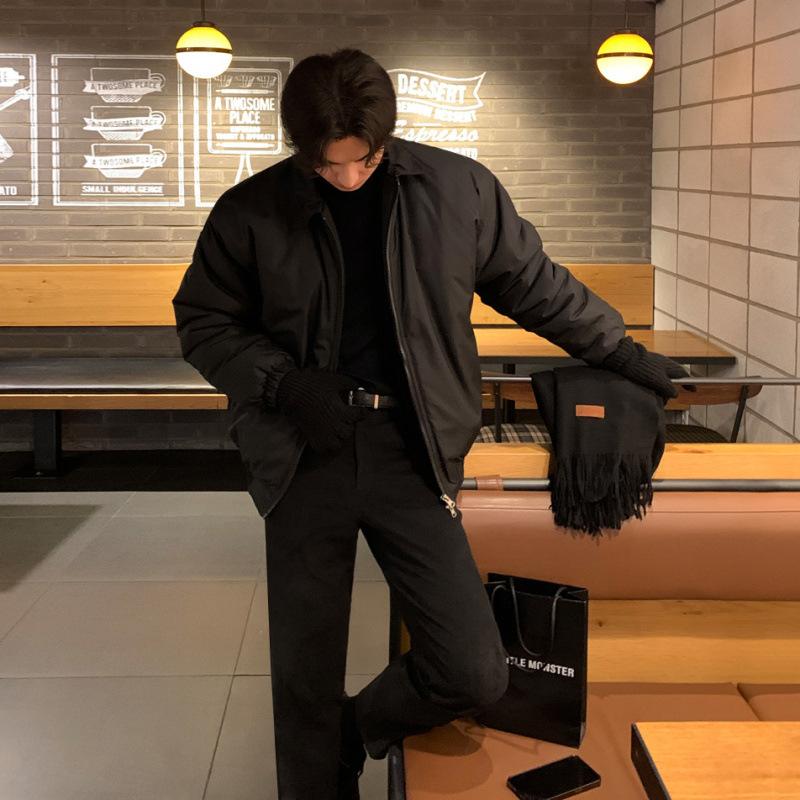 

Рабочая одежда лацкан хлопковое пальто мужская зимняя теплая свободная куртка корейский стиль модное простое хлопковое пальто 2XL чёрный