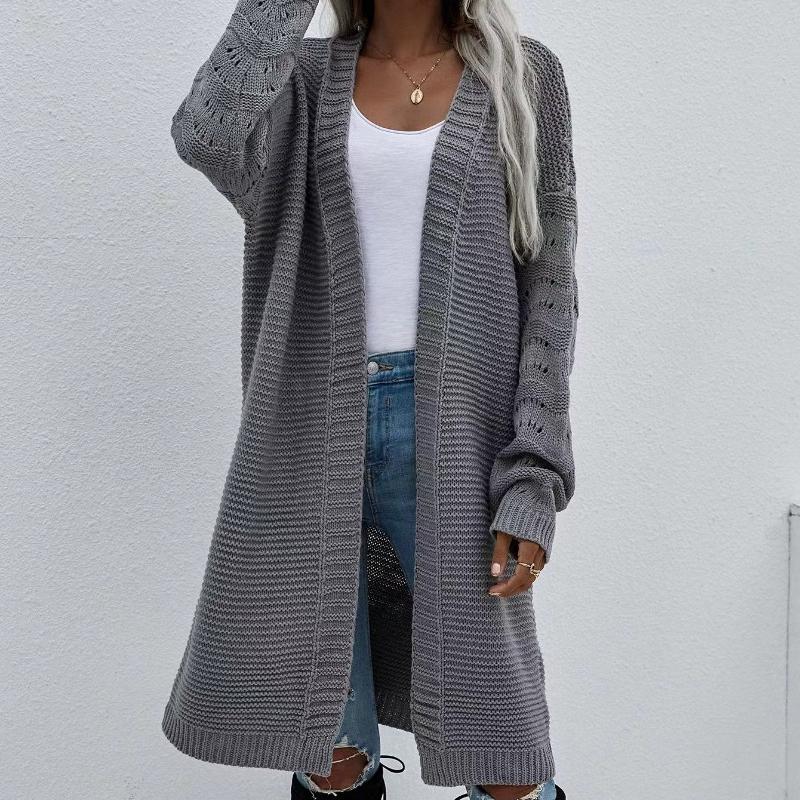 IHUASU Cardigan lung de toamnă și iarnă, culoare uni, pulover de modă tricotat pentru femei