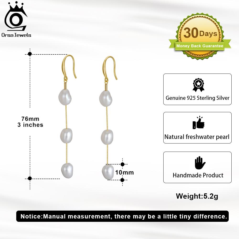 Handmade 925 Sterling Silver Dangle Earrings With Irregular Real Natural Baroque Pearls For Women Jewelry Gpe12