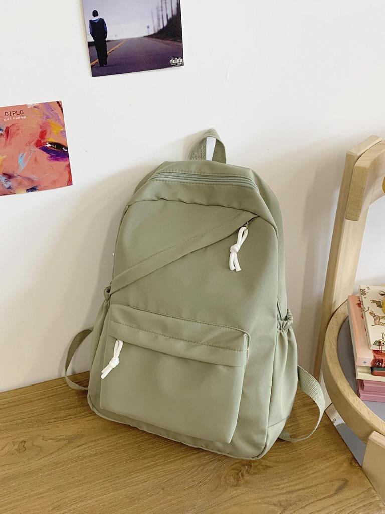 Korean Style Solid Color Nylon Lightweight Backpack - Versatile Casual Schoolbag for Students 2025, Unisex