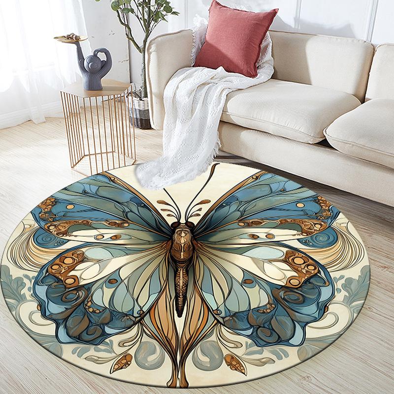 Flower Butterfly,Round Area Rug,Carpet Rug for Living Room Bedroom Sofa Playroom Decor,Non-slip Floor Mat