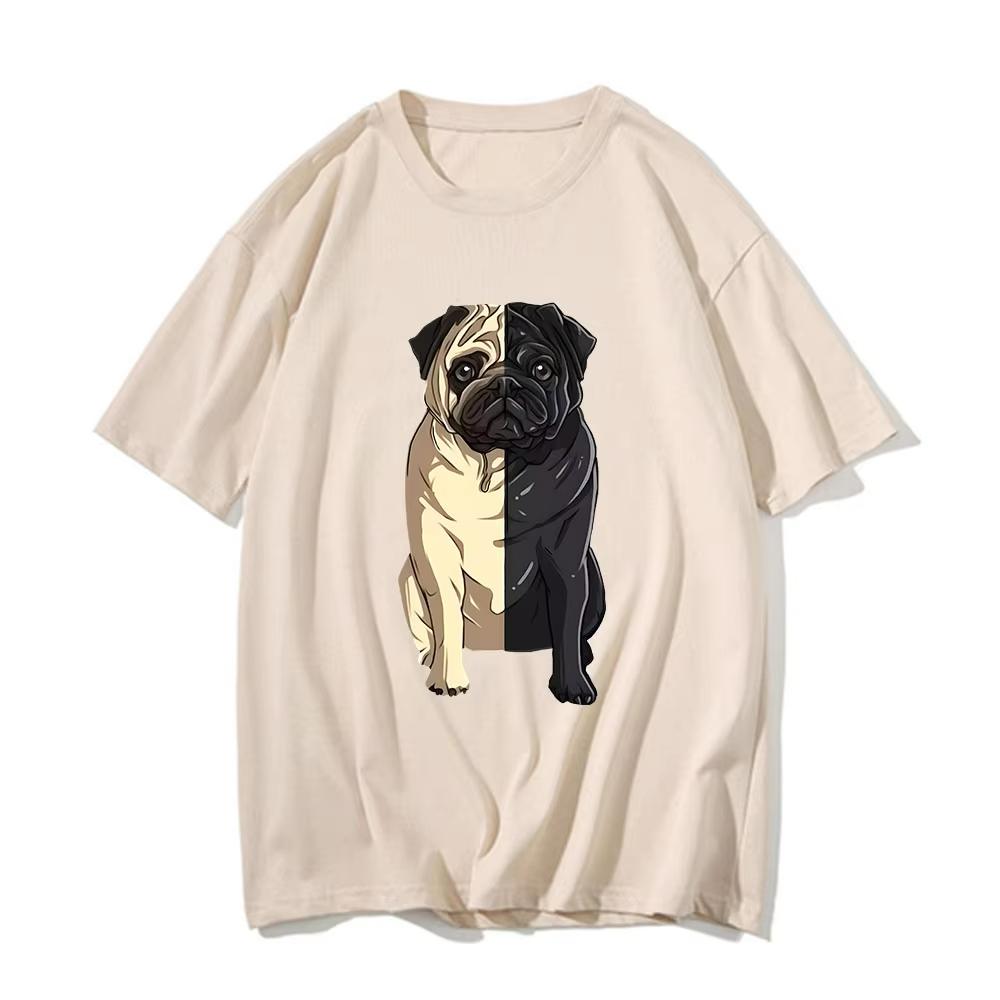 Pug Pattern Printing Tshirts UnisexWomen Lovely Cartoon Animal Tshirts Streetwear Short Sleeve T Shirts 100 Cotton High Quality