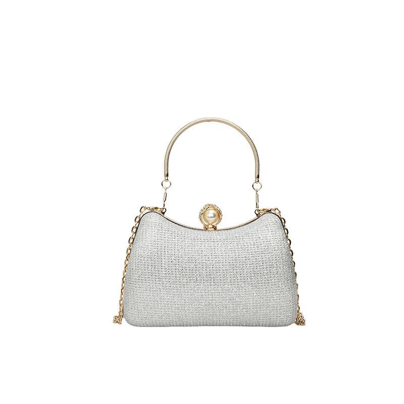 Hot Sell Shimmery Plain Bodied Box Style Handheld Evening Bag Pearl Butt Exudes Clean Elegant Ladylike Grace At Parties