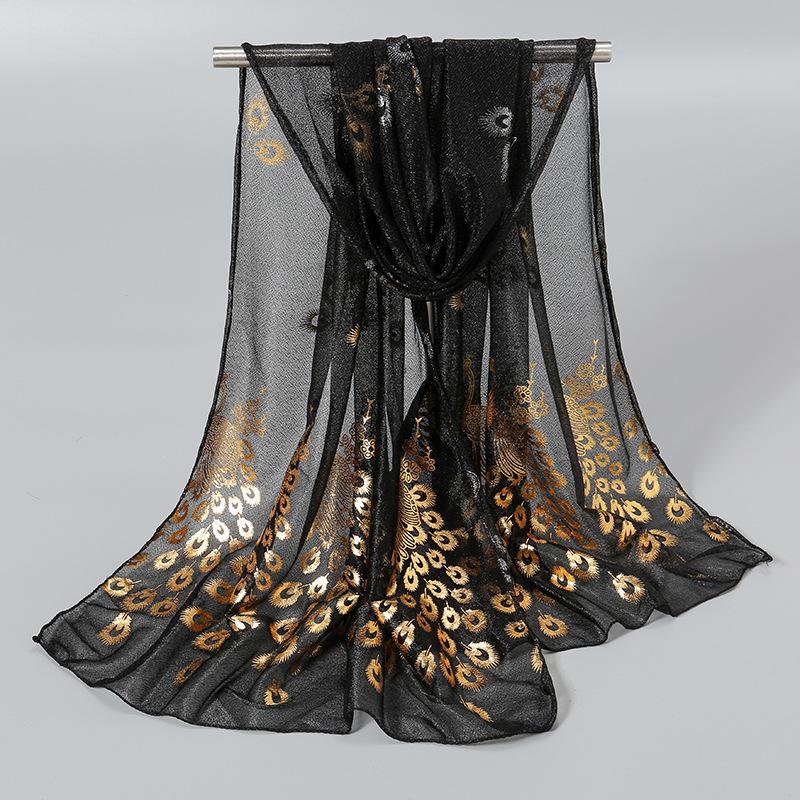 Elegant Peacock & Phoenix Feather Print Scarf – Lightweight, Comfortable, and Stylish Women's Travel Accessory Shawl