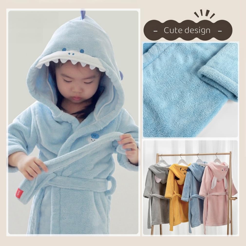 MARBEINE Kids' Hooded Bathrobe, Towel Fabric, Animal Print, for Boys and Girls, Open-Front, Fluffy, Perfect for Bathtime or Loungewear