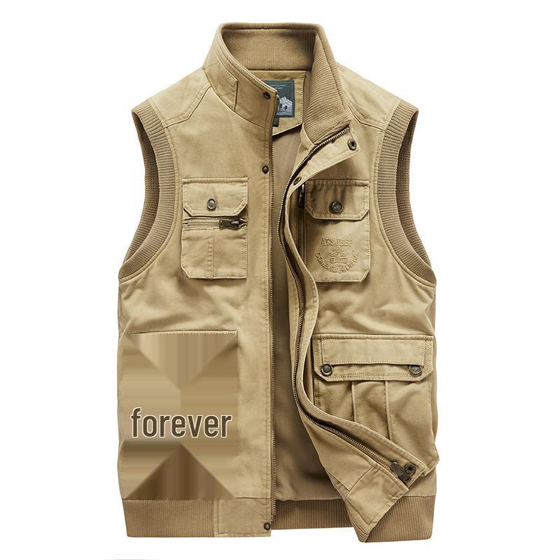 Jidengpu Men's Casual Multi-Pocket Cotton Vest - Spring & Autumn Outerwear