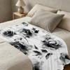 Soft Short Plush Flannel Blanket, Black & White Ink Wash Design, Cozy Warm Single Bedroom Blanket, Home Decor for Christmas & Halloween