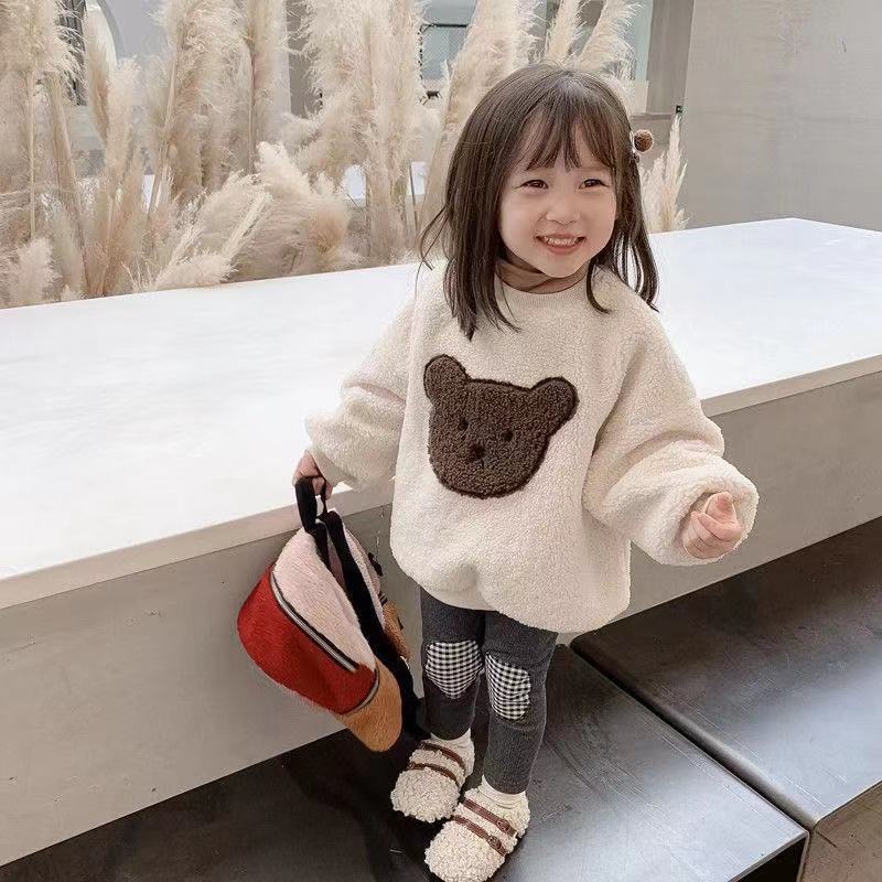 Velvet Hoodie Winter Clothing for Boys and Girls Cartoon Embroidered Velvet Sweater Korean Warm Top