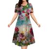 Loose Vintage Flower Dresses Summer Women Tie Dye 3D Print Short Sleeve Dress Casual O-Neck Ladies New Retro Floral Dresses