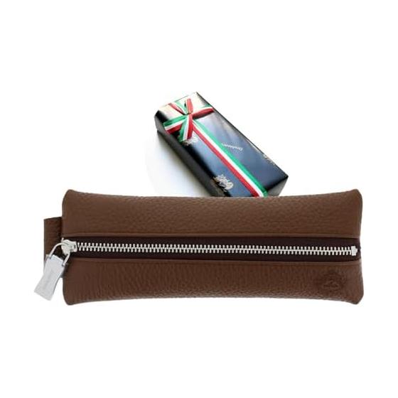 [Gift wrapped] OROBIANCO Pen case with zipper (Brown)