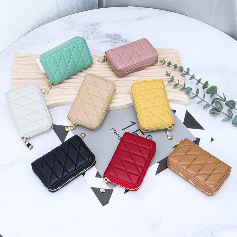 High-end Exquisite Sheepskin Small Card Bag Women's Fashionable Embroidered Zipper Organ ID Multi-card Change Purse