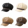 Windproof Octagonal Hat Warm Painter Hat Personality Pu Leather Beret  Autumn