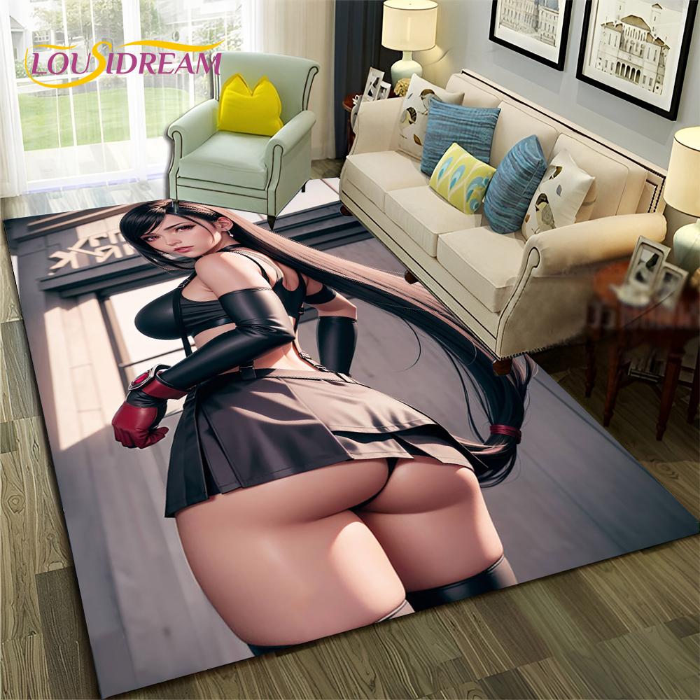 Game Cartoon Sexy Lace Girl Tifa Aerith Carpet Rug for Home Living Room Bedroom Sofa Doormat Decor,Area Rug Non-slip Floor Mat