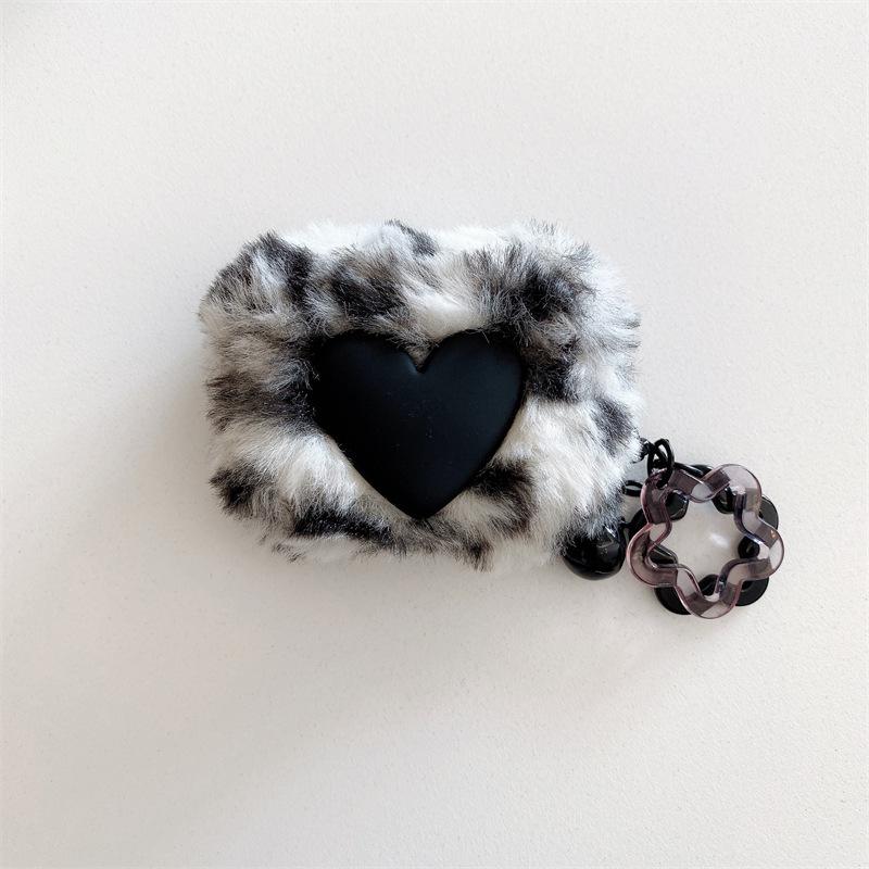 Plush Leopard Print Heart Case Suitable for AirPods Pro 1st Gen Pro 1st Gen Pro 1 Apple Bluetooth Earphone Case for Women