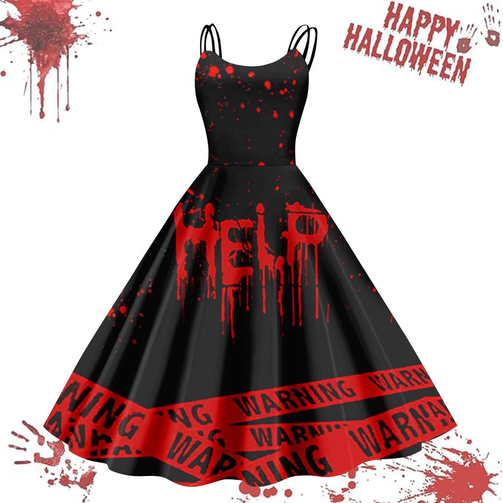 Kvinners avslappede Halloween-trykte seler vintage kjole