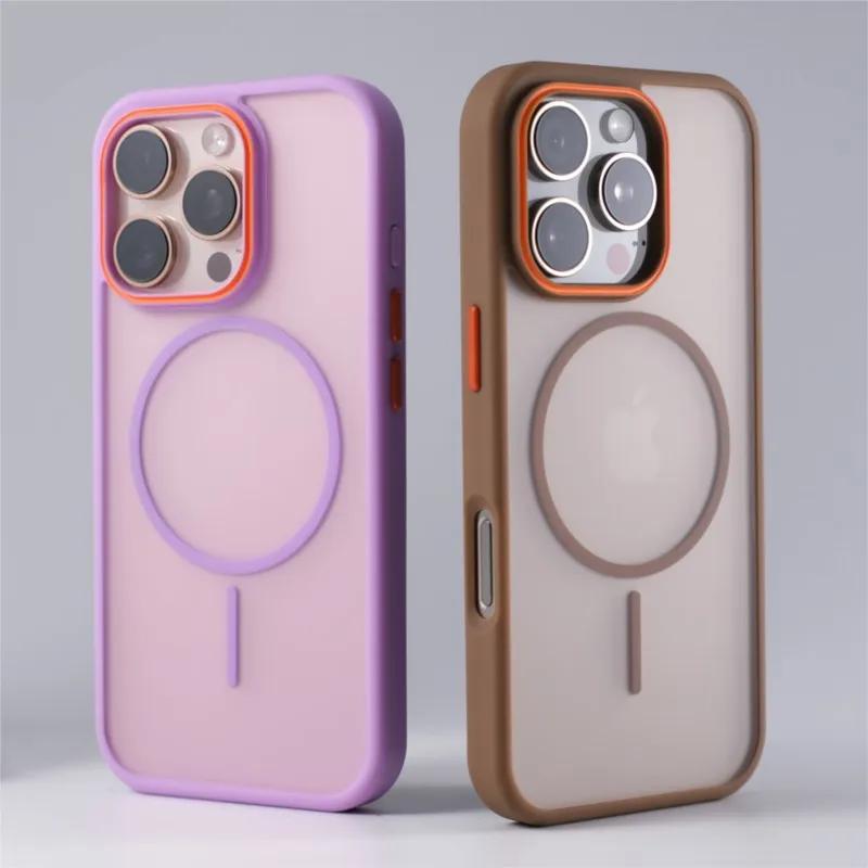 Luxury Simple for Magsafe Phone Case for iPhone 16 15 14 Plus 13 12 11 Pro Max Matte Hit Color Wireless Charge Hard Bumper Cover