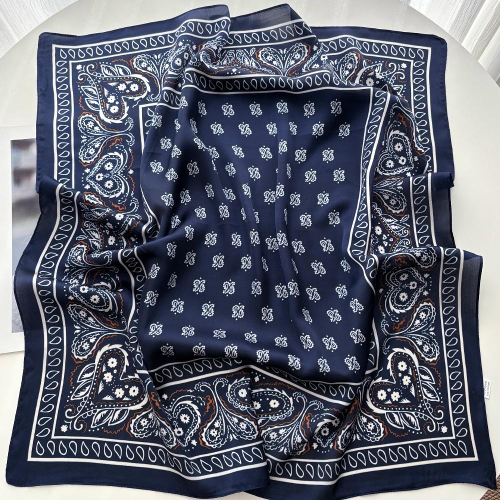 1pcs 70*70cm Elegant Luxury Square Scarf for Women Ladies Paceley Hijab Neckerchief Soft Stain Faux Silk Scarves Shawl Warps